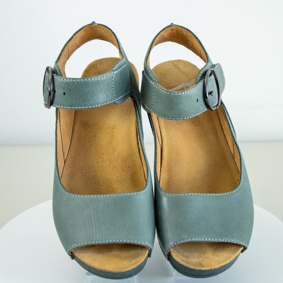 Dansko Tiana Teal Burnished Calf Leather Sandals Wedge Heel Women’s Shoes EU 36 - Picture 6 of 11
